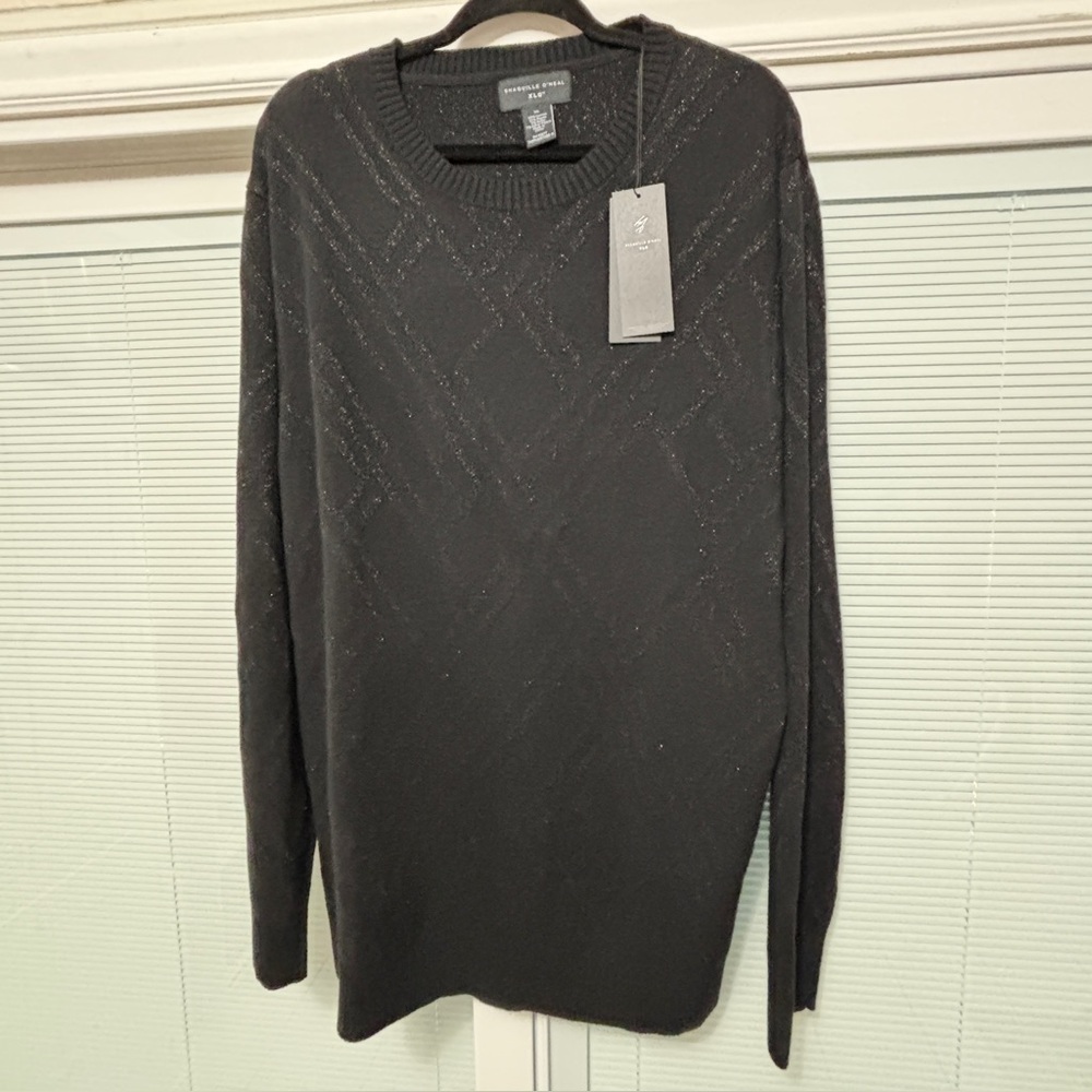 NWT Shaquille O'Neal Men’s Large Tall Black Crew Pullover Sweater big & tall LT